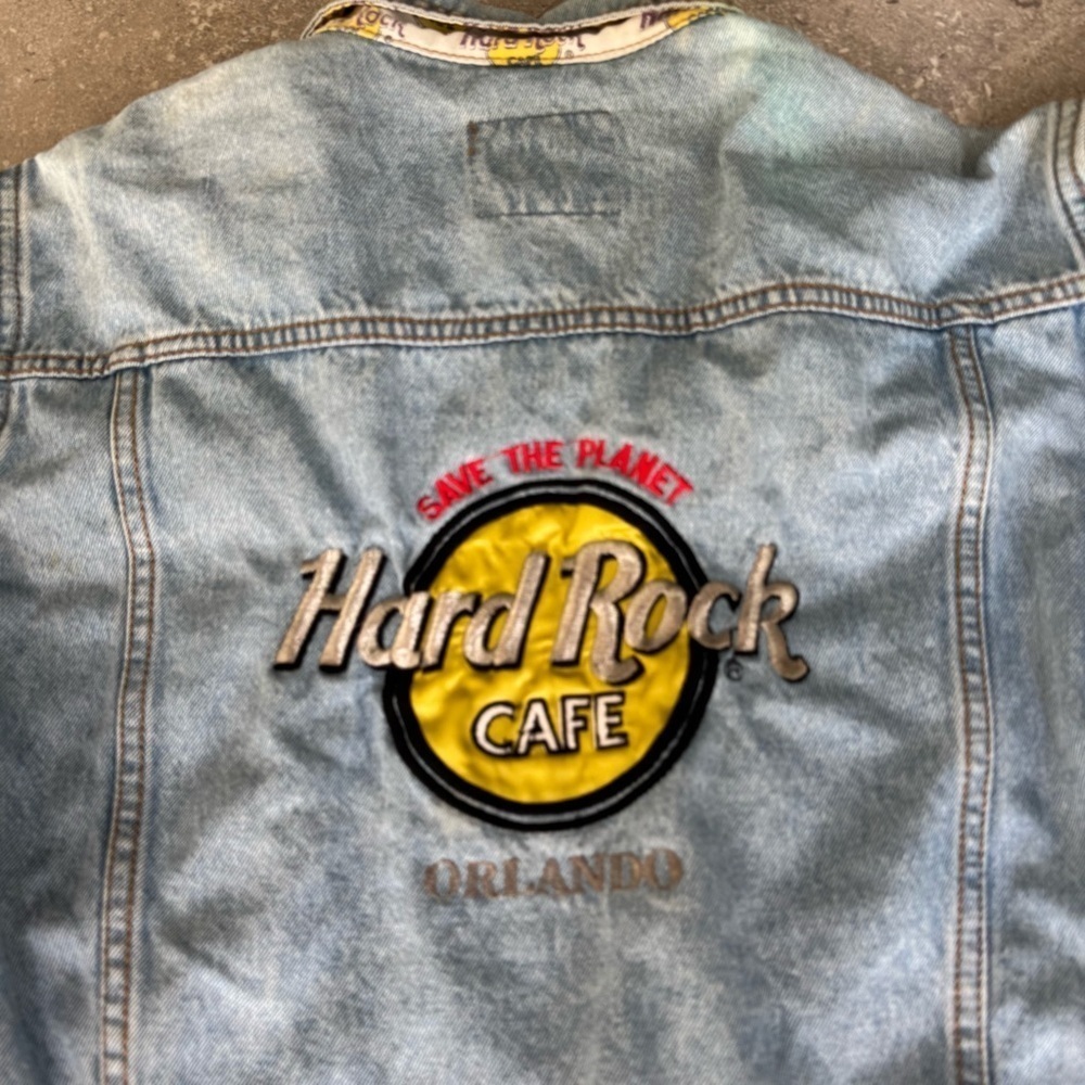 Vintage Hard Rock Cafe Denim Jacket save the Planet DISTRESSED